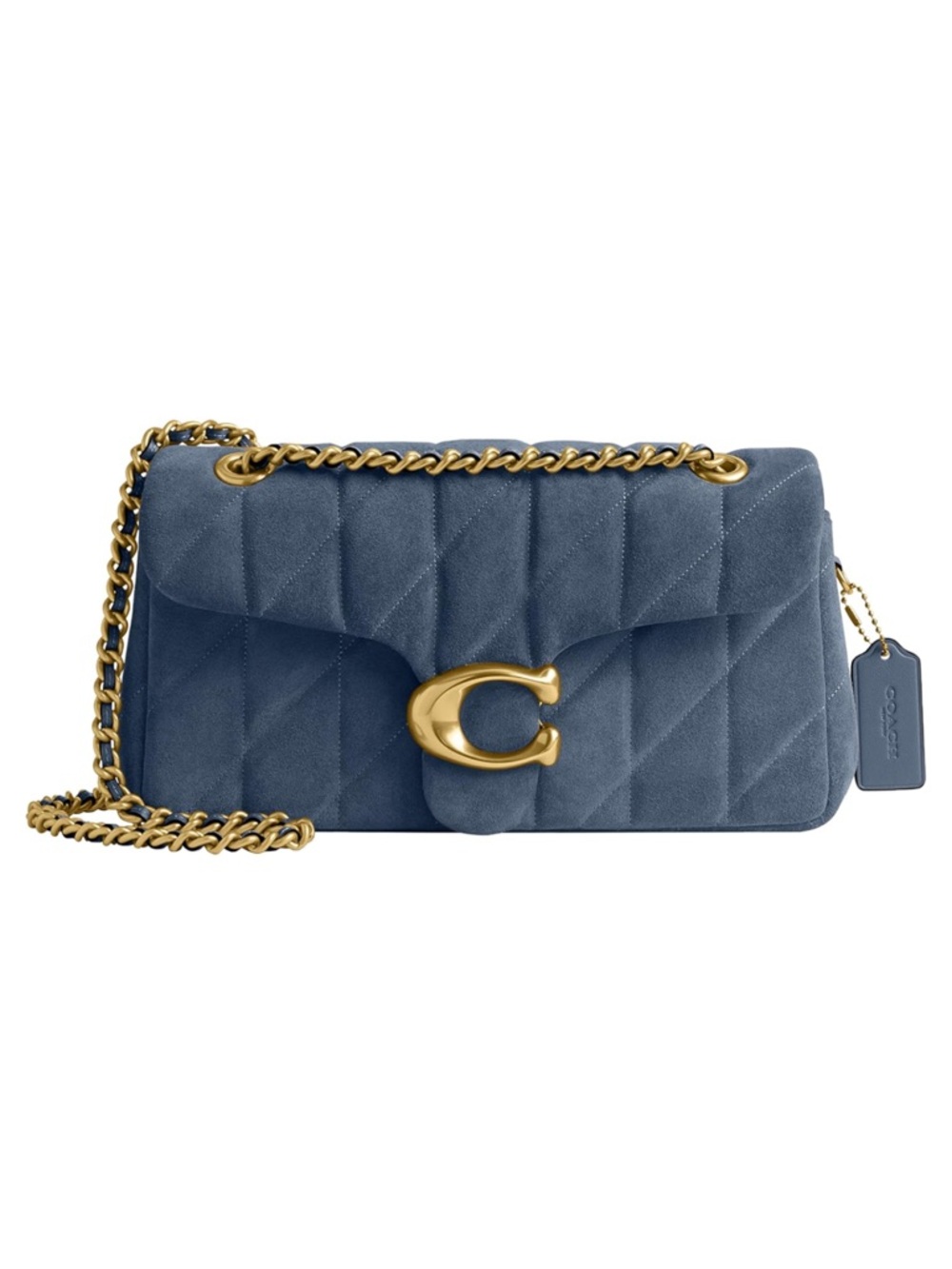 Coach Tabby 26 Quilted Blue Suede Shoulder Bag with Gold Hardware - New